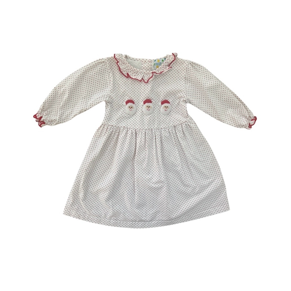 Sugar Dumplin Polka Dot Santa Embroidered dress 2T